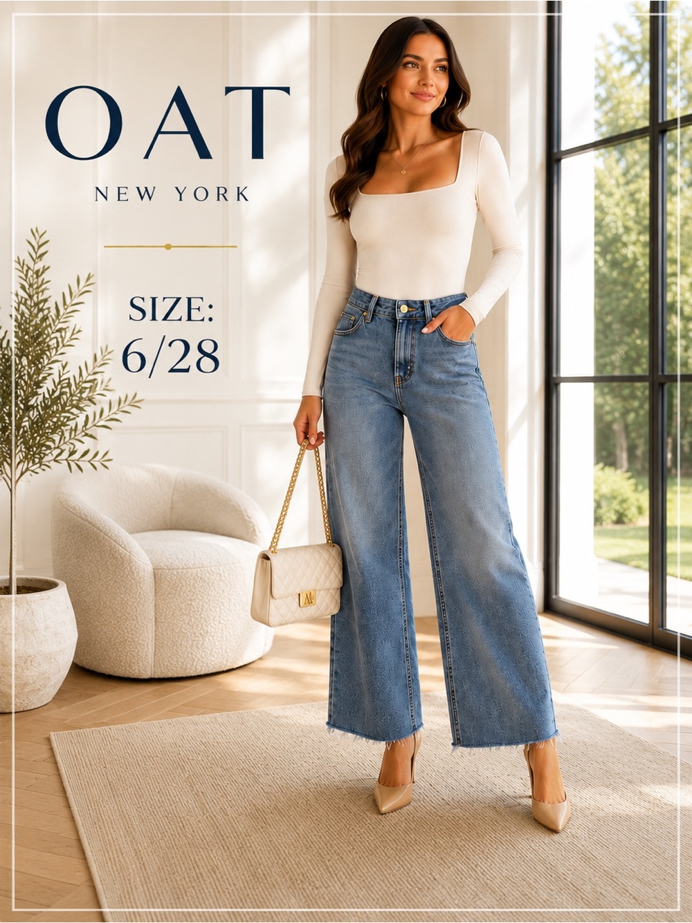 OAT New York Cloud Luxe Wide Leg Cropped Jeans Raw Hem Size 6/28
